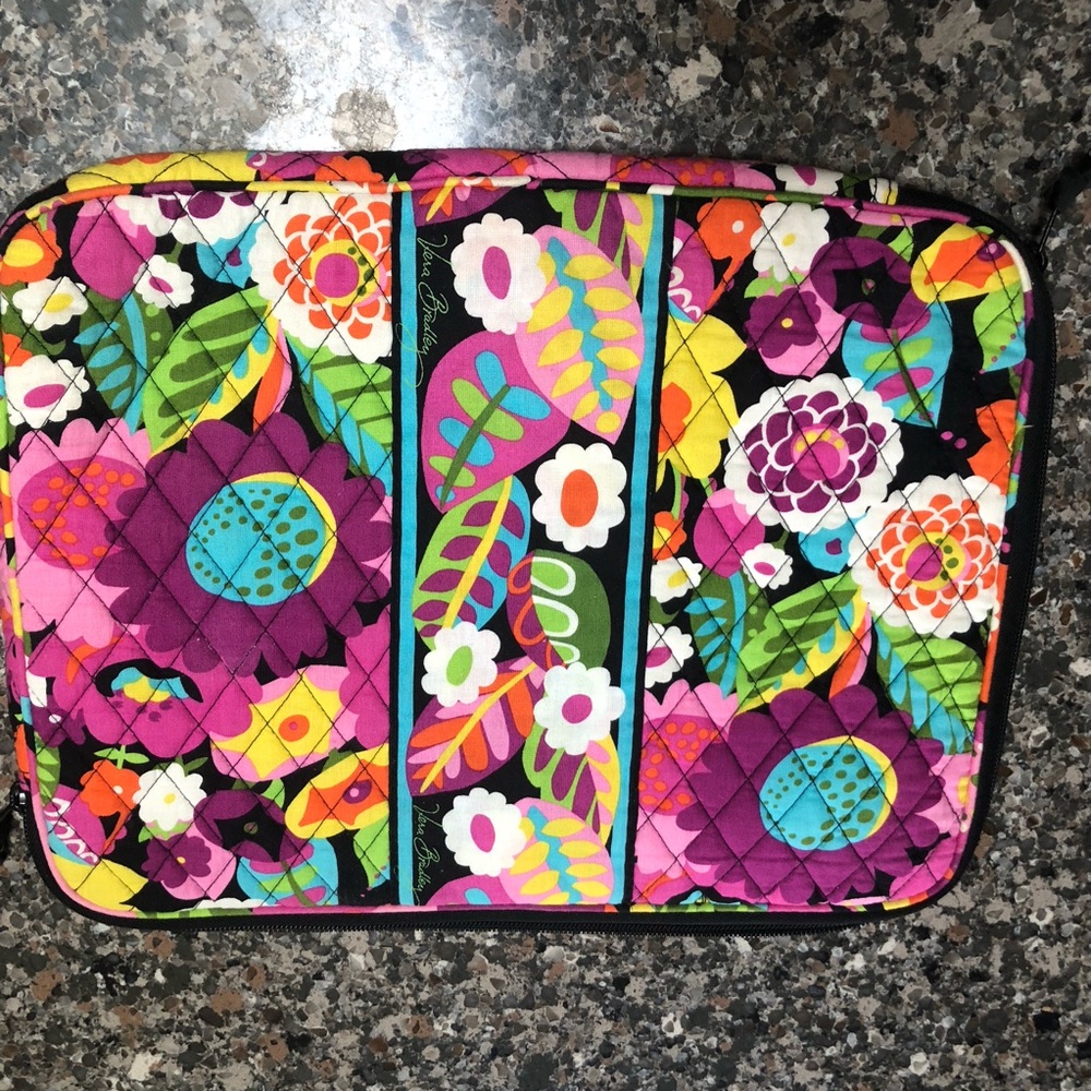 Vera Bradley Pink and Green Floral Laptop Zip Sleeve/Organizer As New